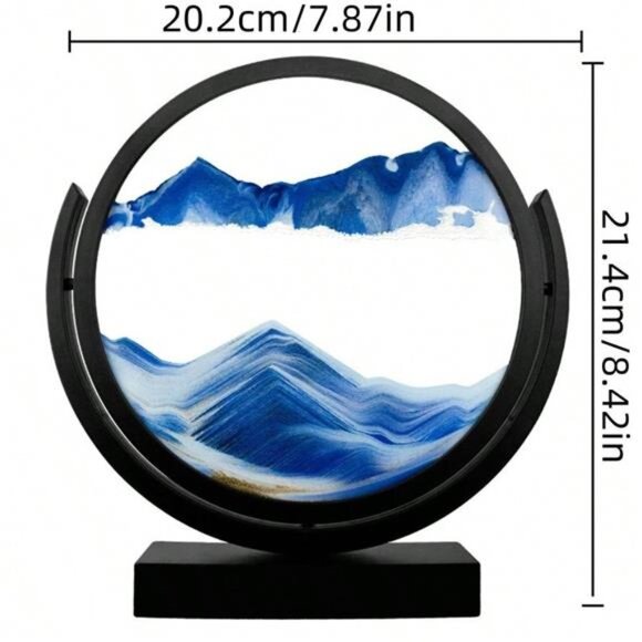 8 Inch 3D Flip Round Black Frame Liquid Sand Art, Hourglass Glass Ornament Gift - Picture 3 of 9